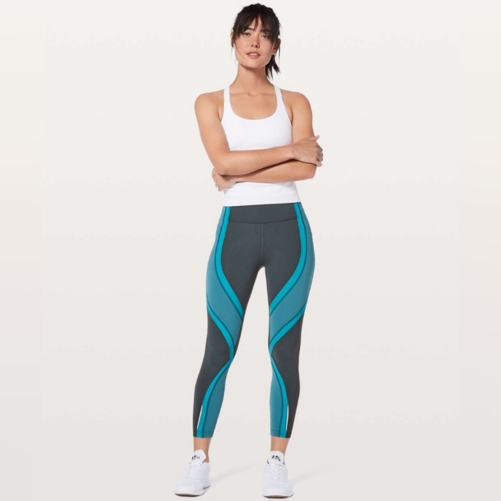 Athletic Colorblock Leggings with Side Pocket - Teal/Charcoal - Picture 4 of 12